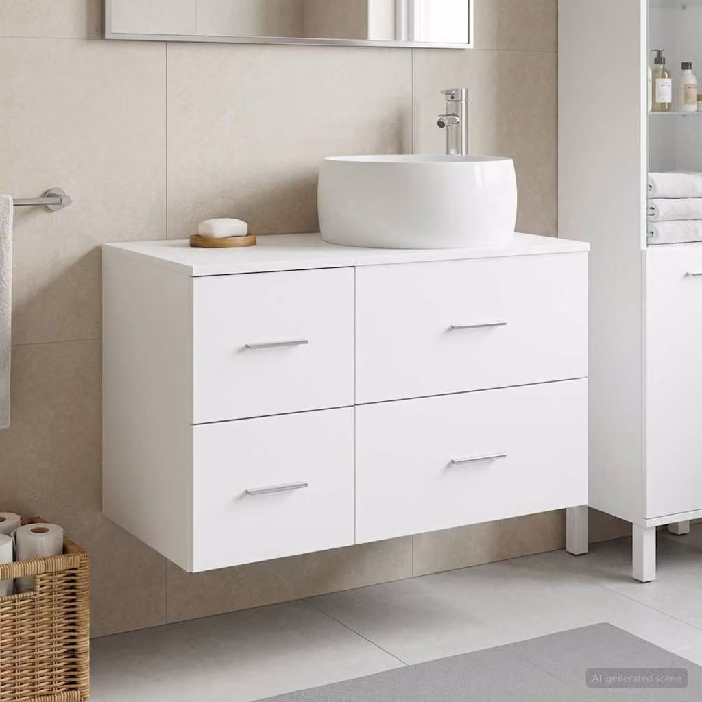 Set di mobili per il bagno vidaXL composto da mobile lavabo e pensile a parete in MDF bianco opaco