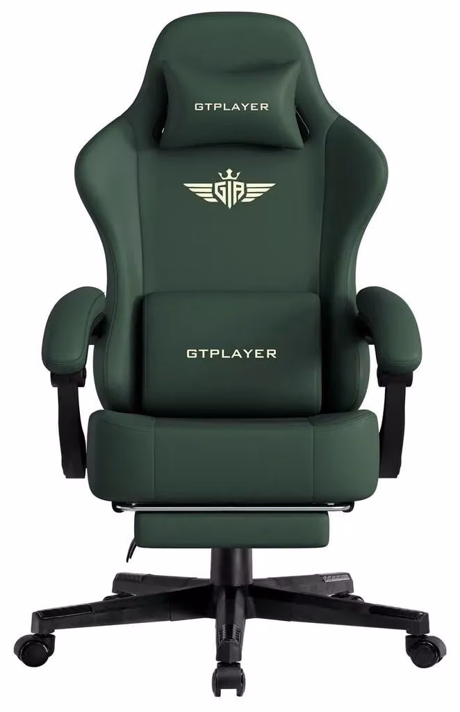 GTPLAYER sedia da gioco Poltrona da gioco ergonomica Sedia da scrivania Sedia da ufficio con cuscino di seduta in Pelle finta e piuma, braccioli di collegamento, con poggiapiedi