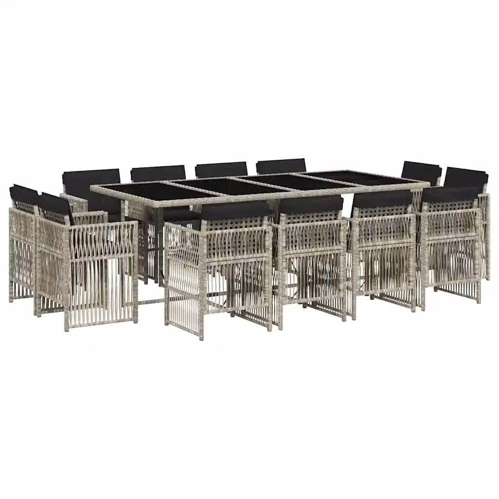 Set da pranzo da giardino vidaXL in polyrattan con cuscini e tavolo in vetro, 13 pezzi, grigio antracite – 2
