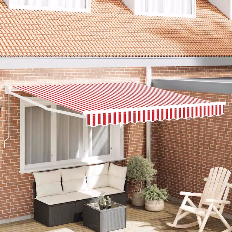 Tenda retrattile vidaXL con bracci pieghevoli in alluminio e tessuto in poliestere, Rosso e Bianco, L: 300 cm x P: 250 cm