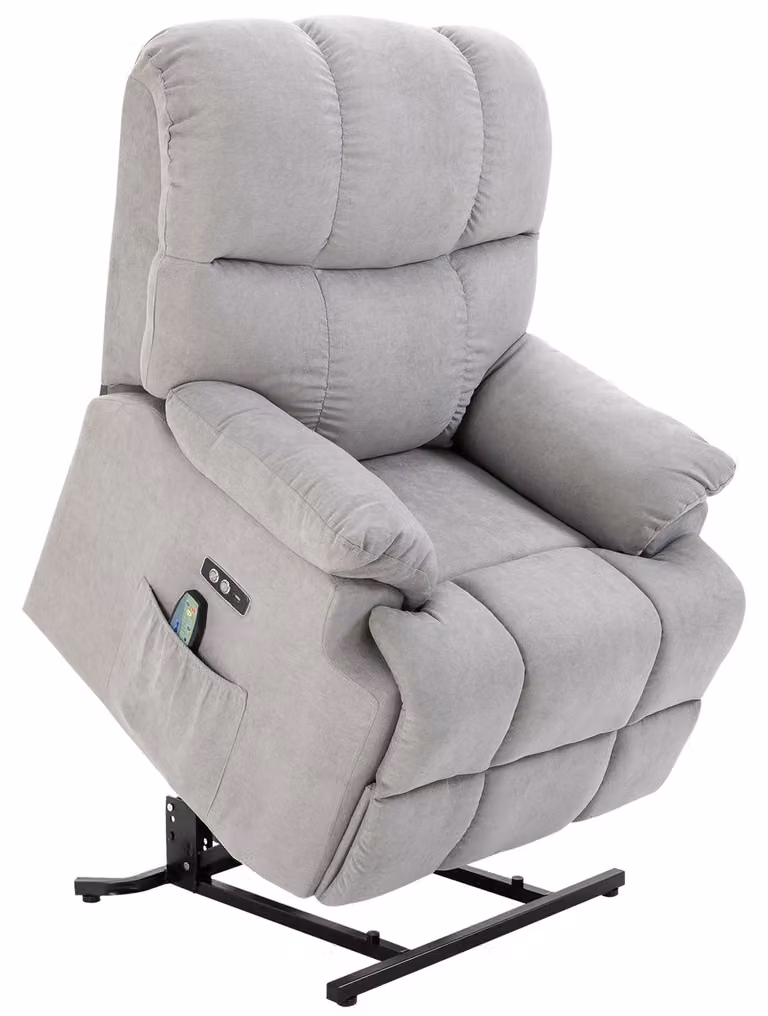 Poltrona con funzione di assistenza alla alzata, poltrona massaggiante, poltrona relax con porta USB, poltrona TV con telecomando, tasca laterale, bracciolo reclinabile