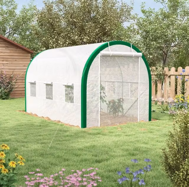 Serra a tunnel 3,58 x 2,1 x 2,1 m con copertura in pellicola bianca e struttura in acciaio zincato per giardino e balcone