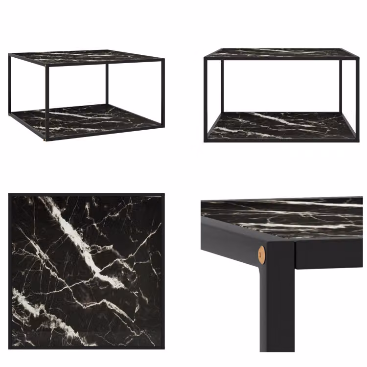 vidaXL Tavolino nero con vetro nero effetto marmo 90x90x50 cm - Tavolino - Tavolini - Tavolino - Tavoli occasionali