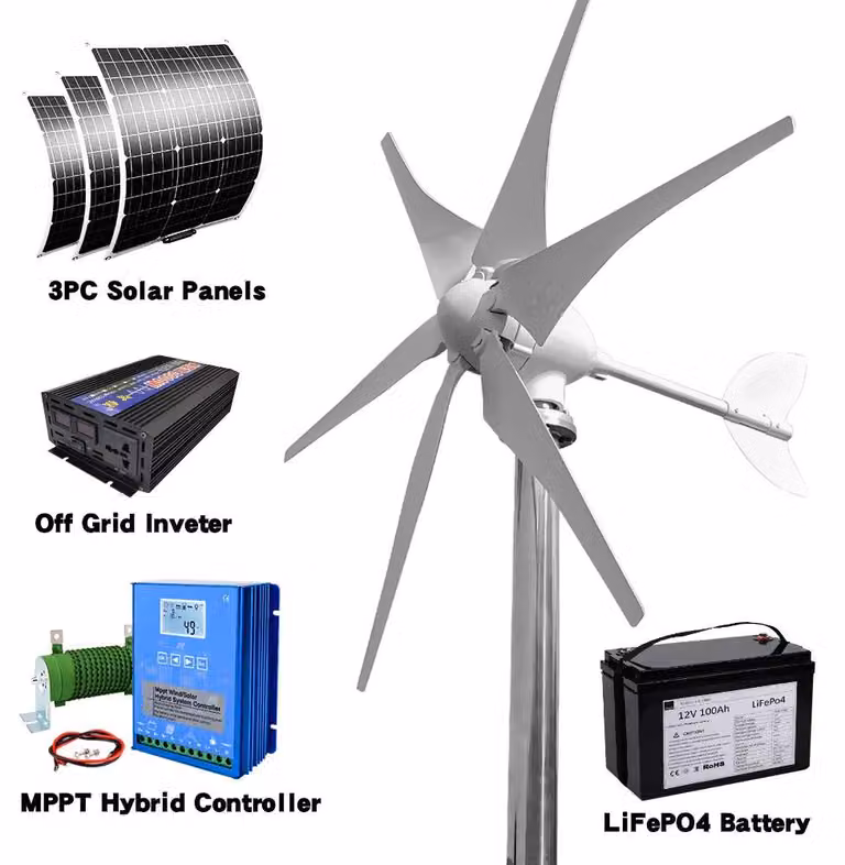 Turbina eolica - Generatore eolico - Turbina eolica - Energia sostenibile - 3000W - Energia solare ibrida - Energia autonoma