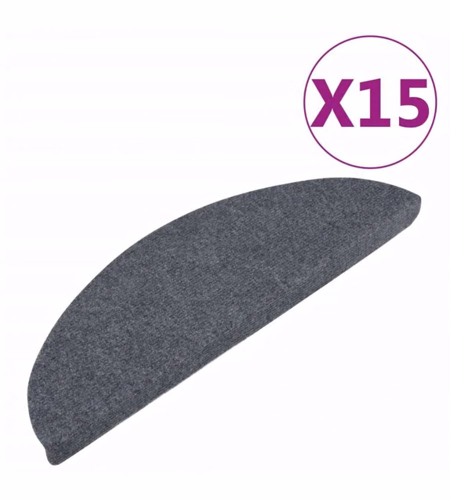 vidaXL Tappeti Adesivi per Scale Antiscivolo e Fonoassorbenti, 15 pz, Grigio, L/P/H: 56 x 20 x 3,5 cm – 2