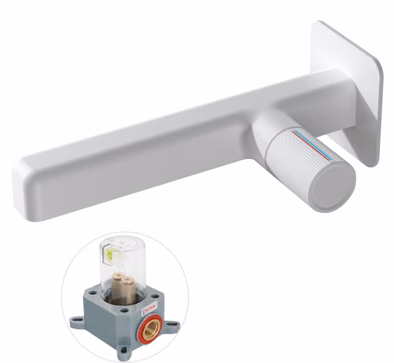 Miscelatore per lavabo, bianco, monocomando, da montare a parete, in ottone, con bocchetta diritta