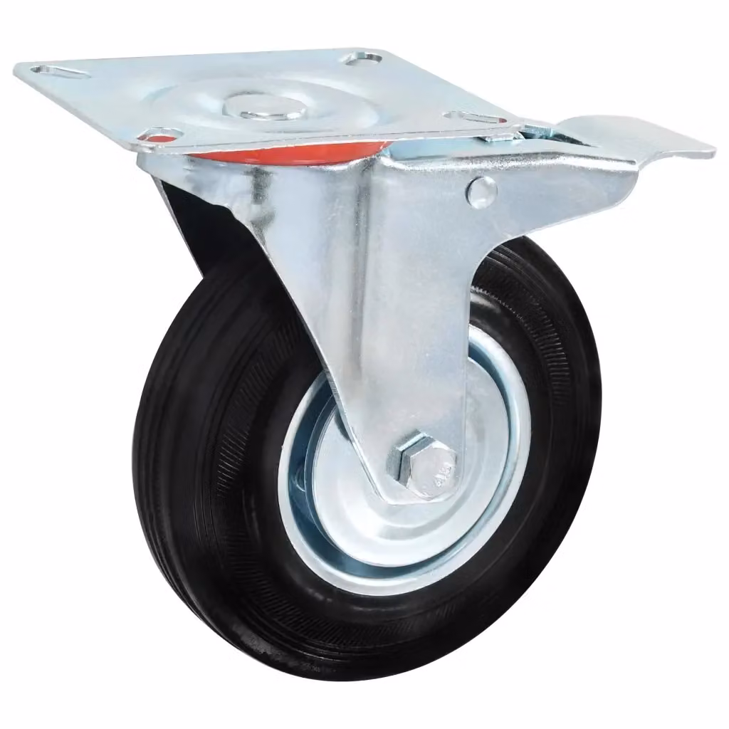 Set di 12 ruote girevoli vidaXL in gomma e zinco galvanizzato, colore nero, diametro: 125 mm – 2