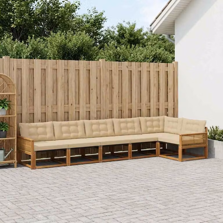 Set di divani da esterno vidaXL 6 pz in legno di acacia con cuscini beige e marrone per giardino e terrazza