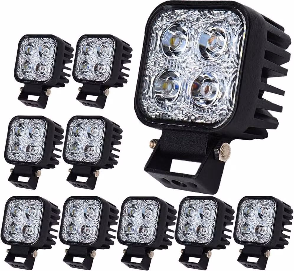 Greenmigo 10X Lampada LED da 12 W, faro da 1200 lm, bianco freddo, luce posteriore, faro da lavoro, impermeabile IP67