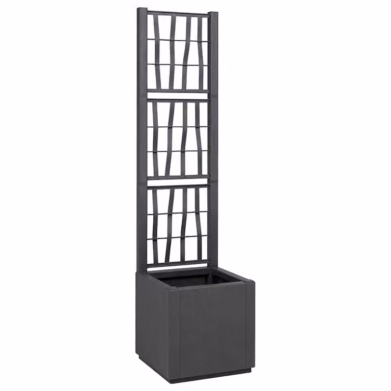 Vaso da giardino con trellis vidaXL in plastica, colore grigio antracite, L/P/H: 36 x 36 x 140 cm