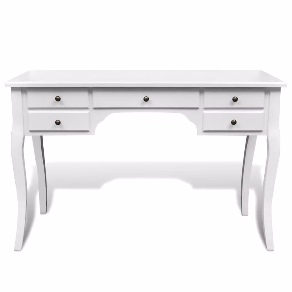 Scrivania in Stile Francese Legno con Gambe Curve e 5 Cassetti