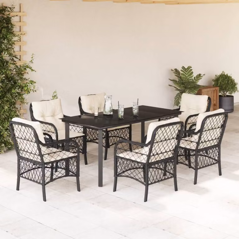 vidaXL Set da Pranzo da Giardino 7 pz in Polyrattan Nero con Piano in Vetro