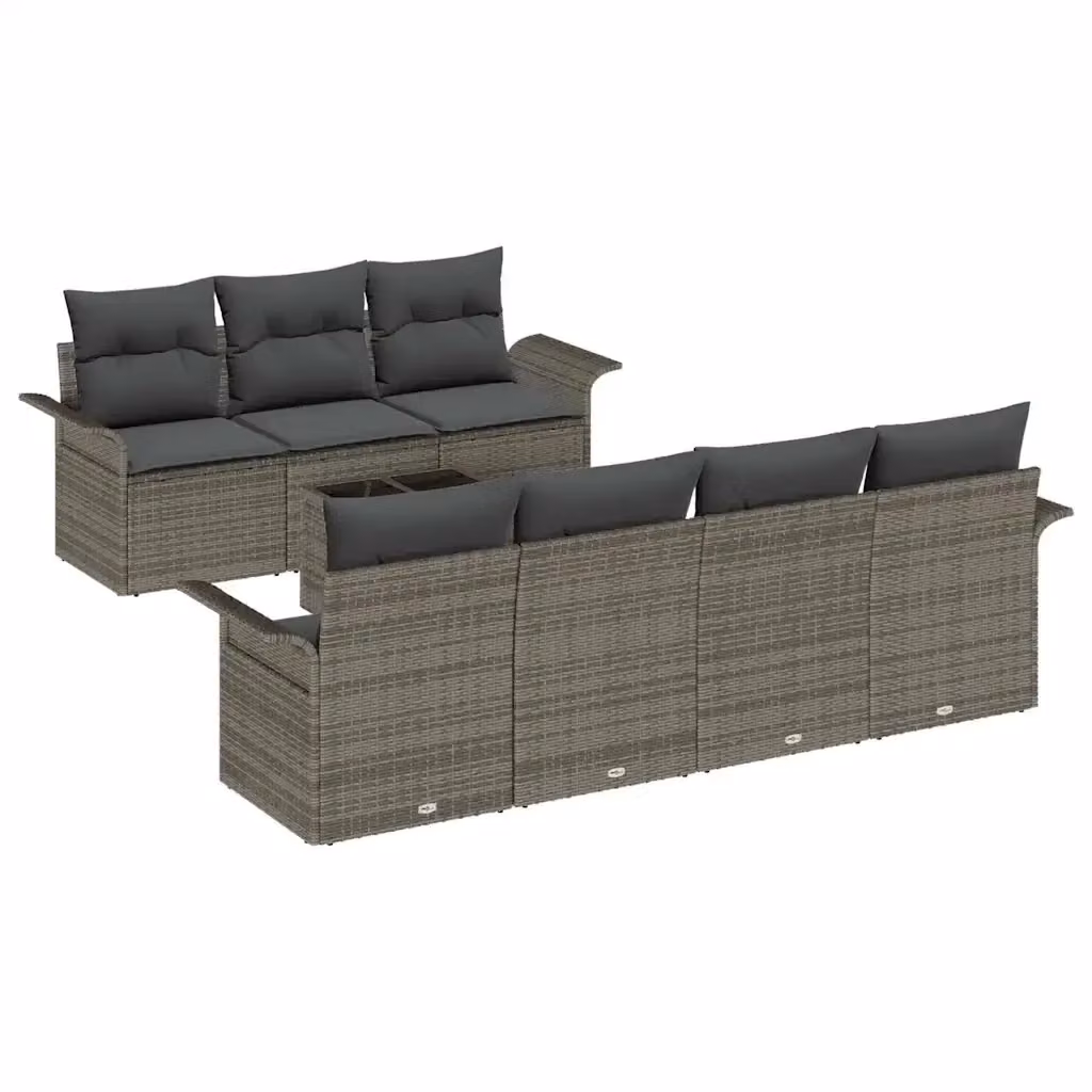 Set Divano da Giardino a L vidaXL 8 Pezzi Grigio con Cuscini e Tavolino in Polyrattan e Acciaio – 2