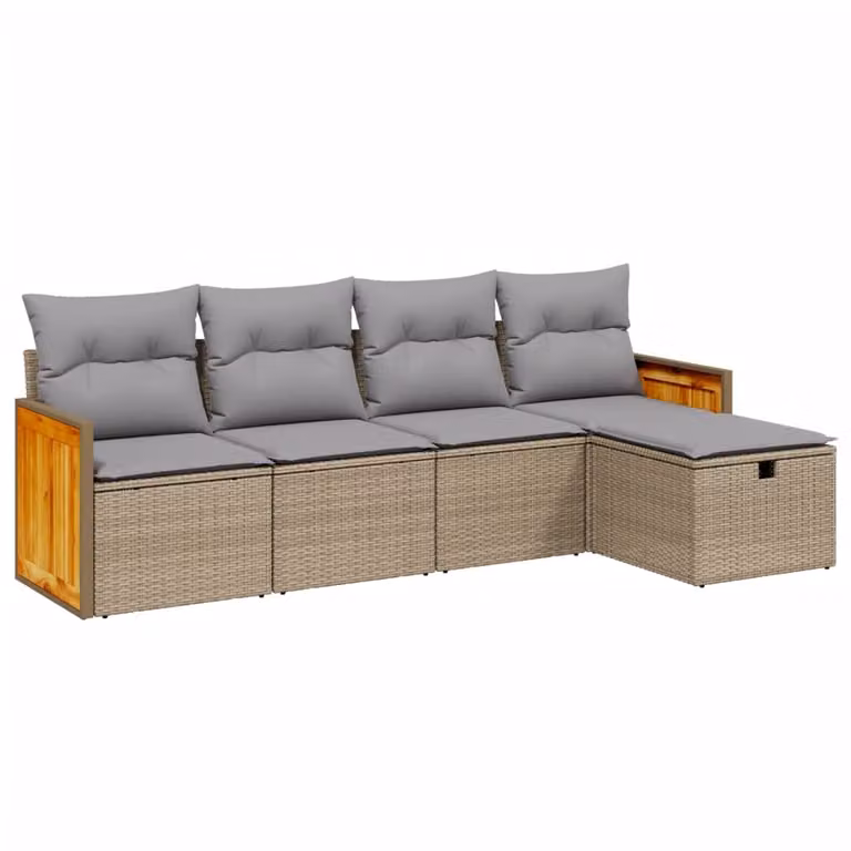 Set Divano da Giardino 5 pz con Cuscini Beige Misto Polyrattan