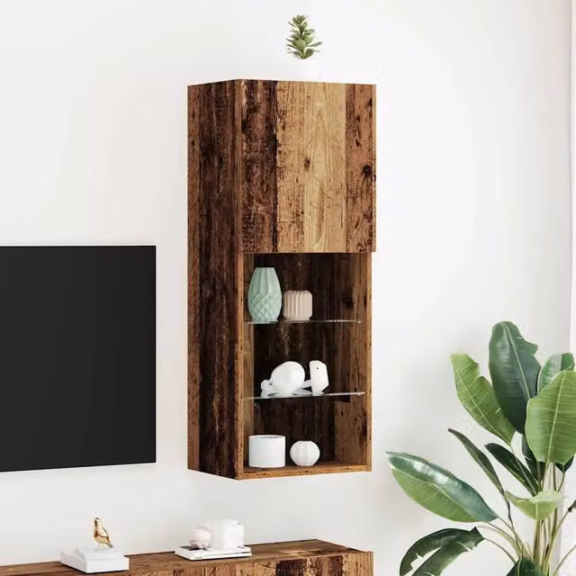 Mobile TV e credenza moderna vidaXL in legno e vetro marrone, L 40,5 cm x P 30 cm x H 102 cm – 1