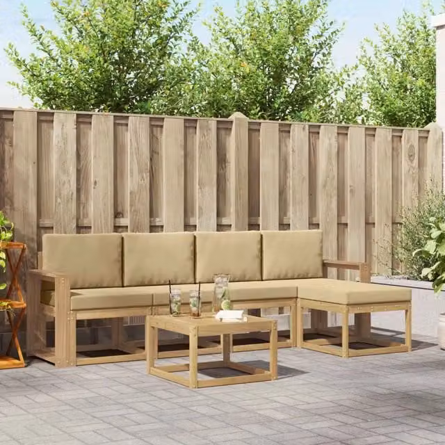 Set di divani da esterno 6 pz Bianco e Beige 3387532