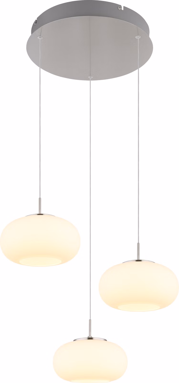 Lampada a sospensione LED, nichel opaco, vetro opalino, H 150 cm