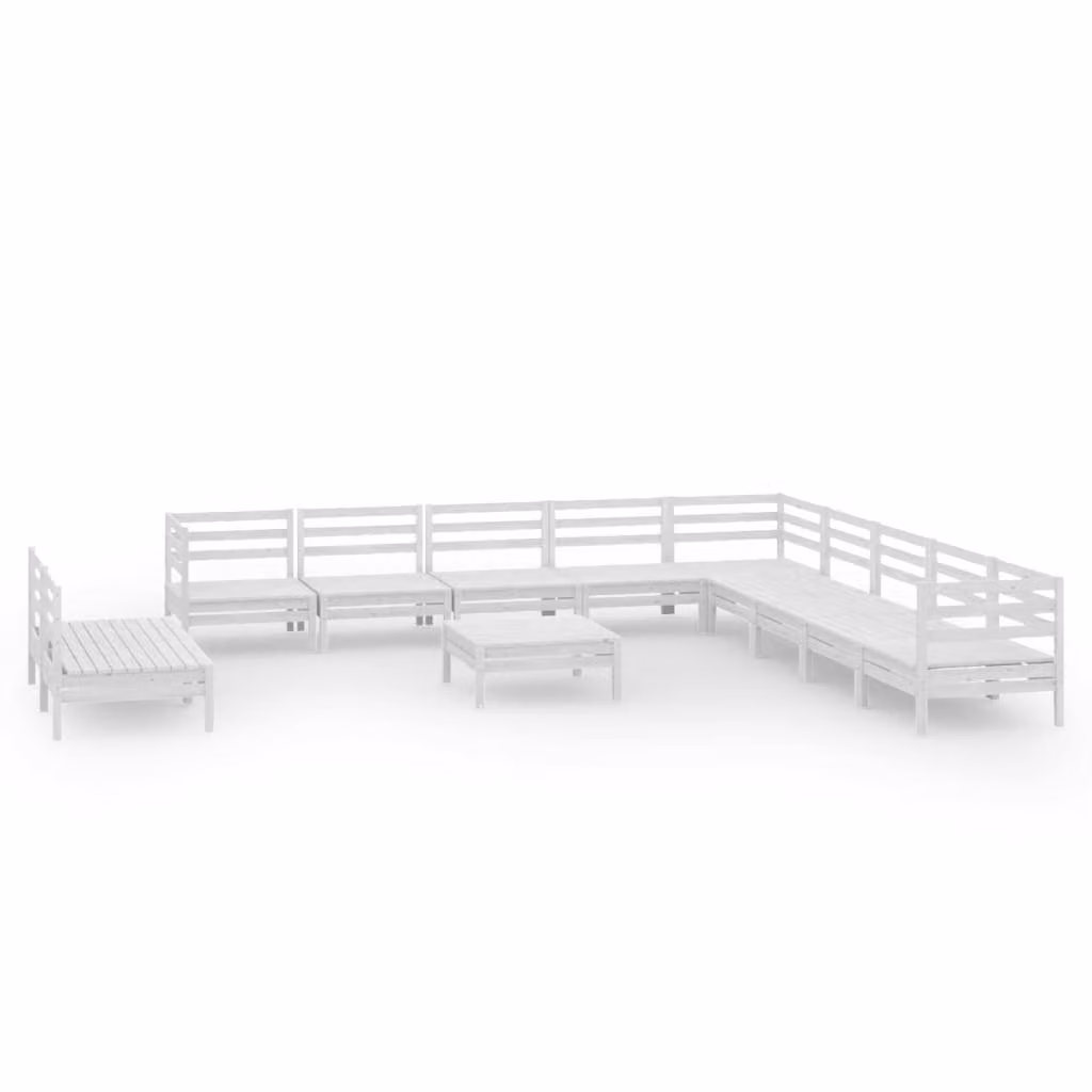 Set Salotto da Giardino 12 pz in Legno Massello di Pino Bianco