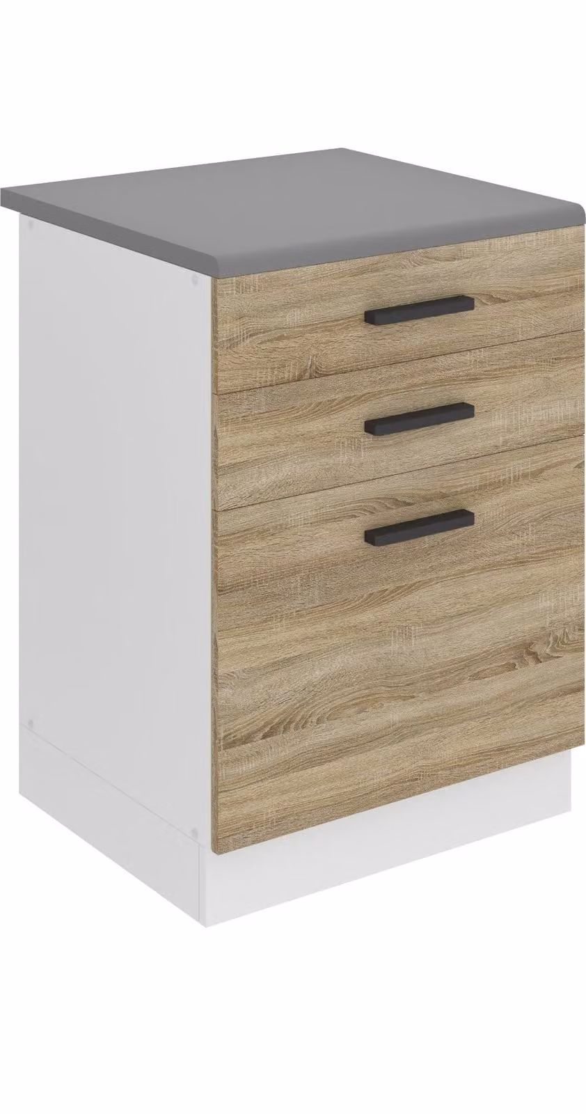 Base da cucina Belini, base da cucina larga 60 cm. Base da cucina SDSZ con piano di lavoro. Mobile da cucina con cassetti, rovere Sonoma