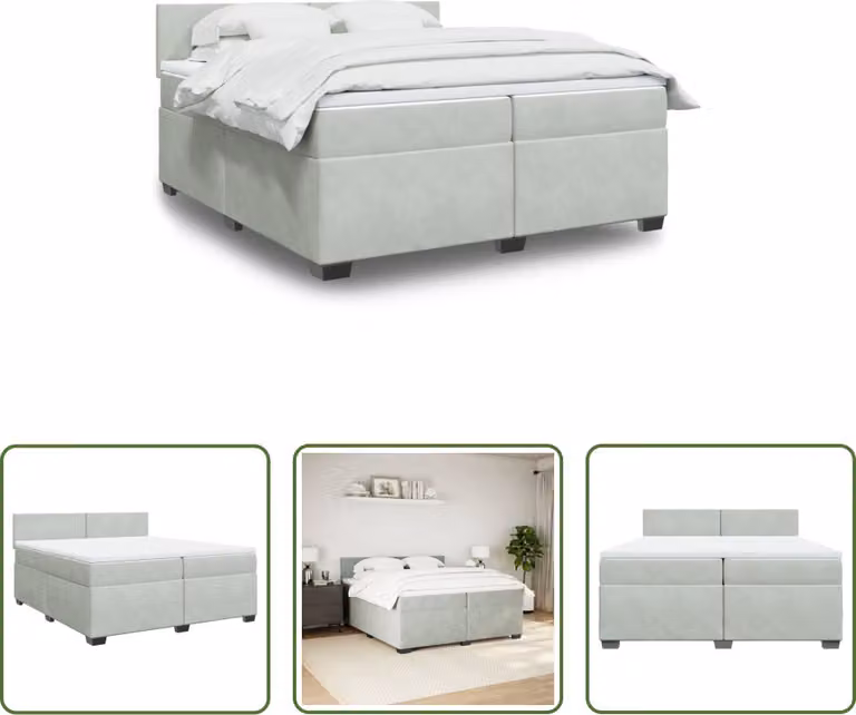 The Living Store Letto a molle con materasso grigio chiaro 200x200 cm in velluto