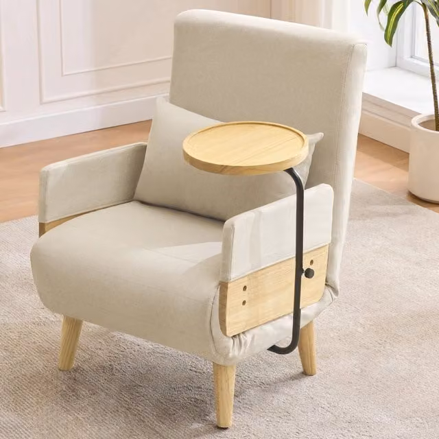 Poltrona Letto Singola 3 in 1 con Vassoio in Legno ¨C MINIMAL ¨C Imbottita, Pieghevole