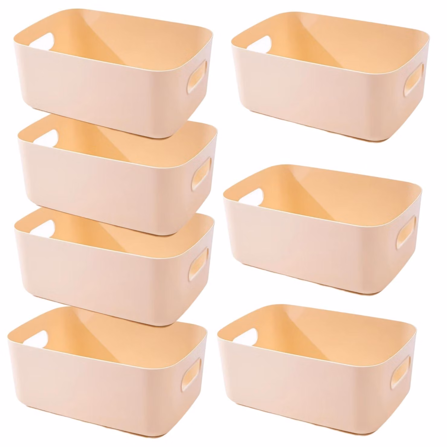 Solidchoice - Set di 7 contenitori in plastica con maniglie - Beige