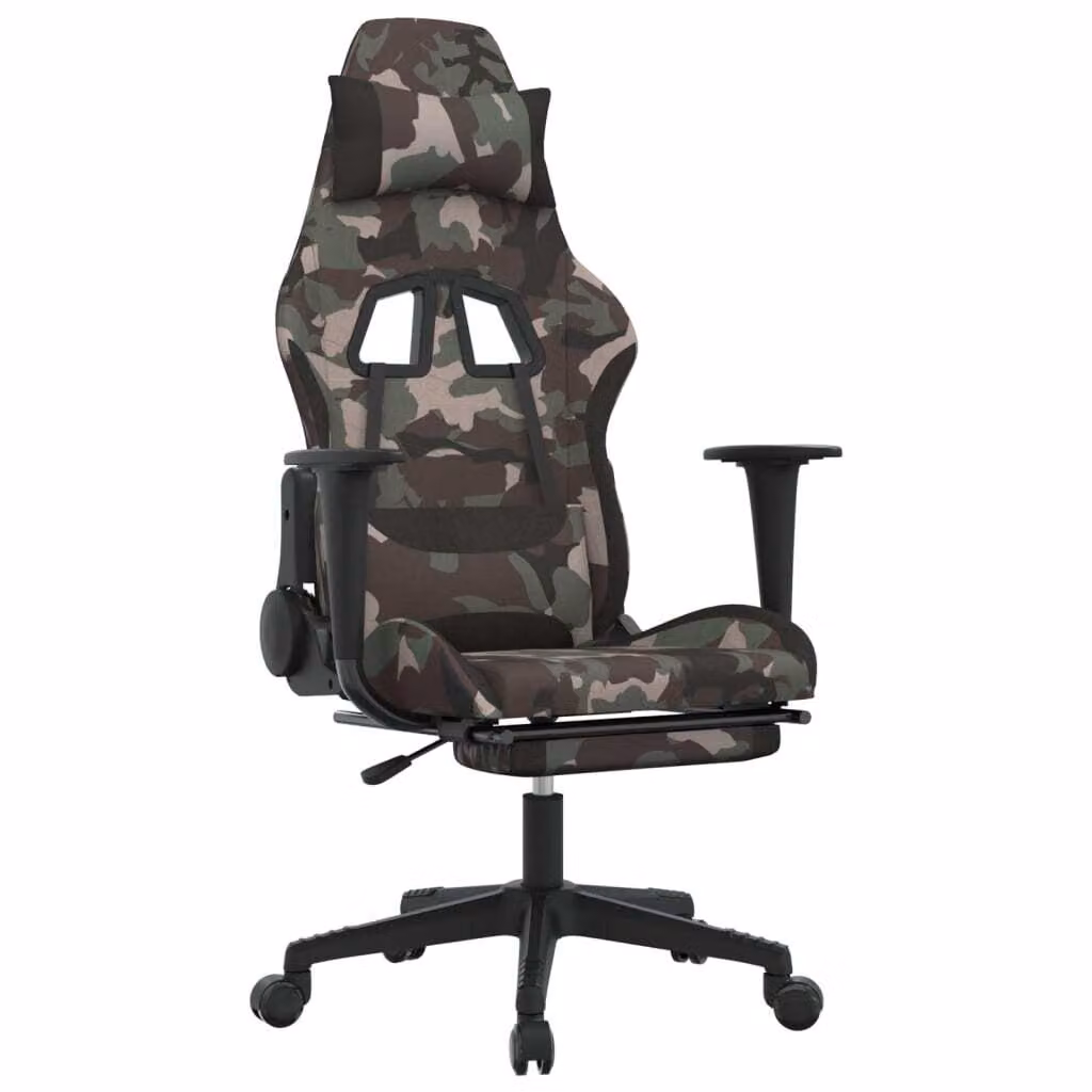 Sedia da Gaming Massaggi Poggiapiedi Nero e Mimetico in Tessuto