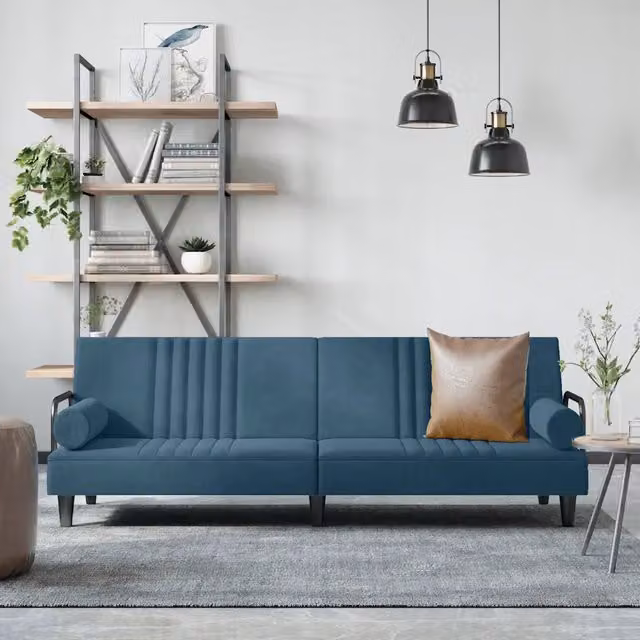 Divano Letto con Braccioli Blu in Velluto 351893
