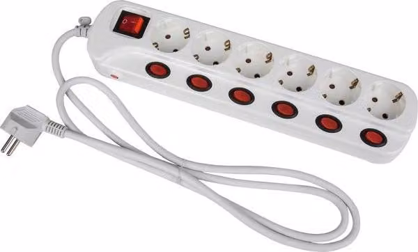 Heitronic 45191 Presa multipla con interruttore a 6 vie contatto di terra bianco 1pz.