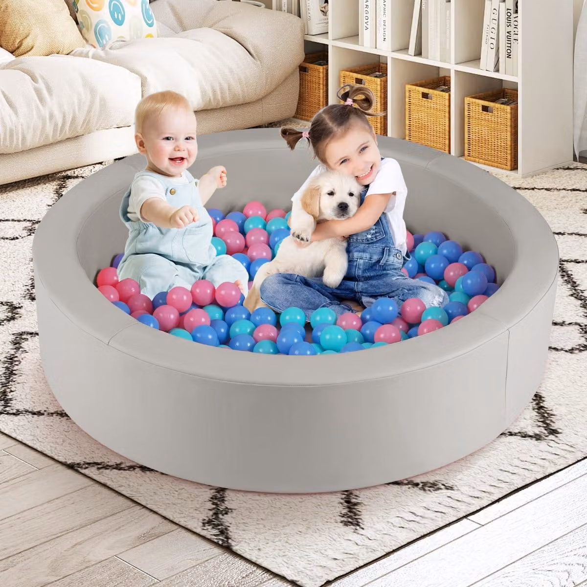 Piscina per bambini con palline Costway in schiuma imbottita e sacchetto portaoggetti in rete, Grigio
