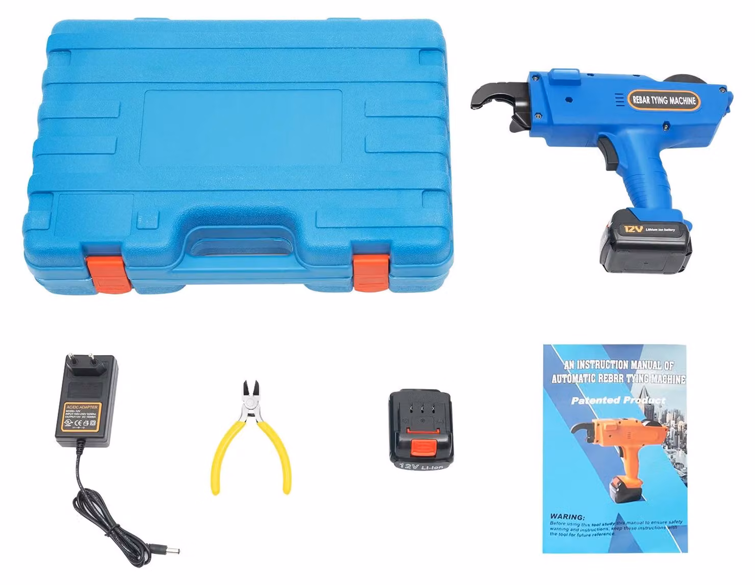 Macchina per legare armature - Alimentata a batteria - Batteria inclusa - Motore a spazzole in rame puro - Struttura in plastica e acciaio - Adatta per cantieri - Colore blu