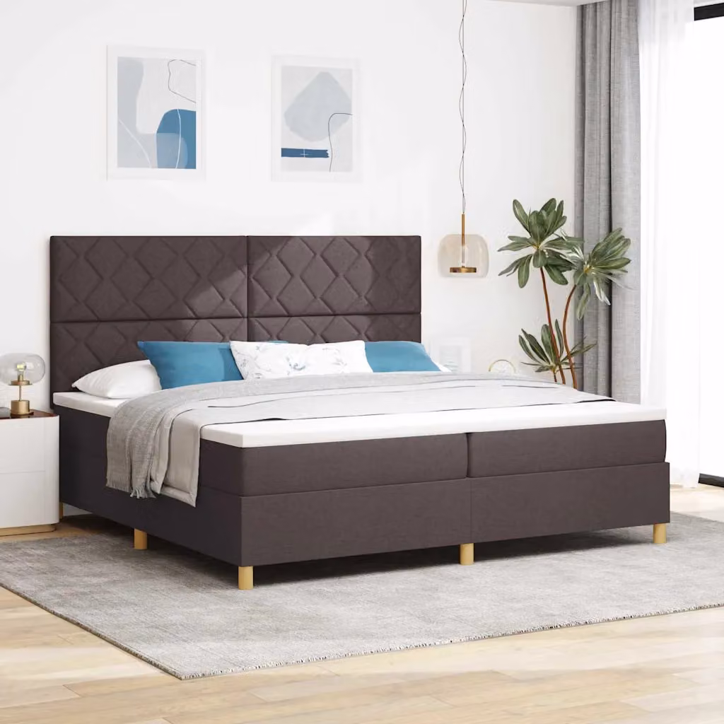 Letto a molle con testiera vidaXL in tessuto marrone scuro L: 200 cm, P: 200 cm, H: 280 cm