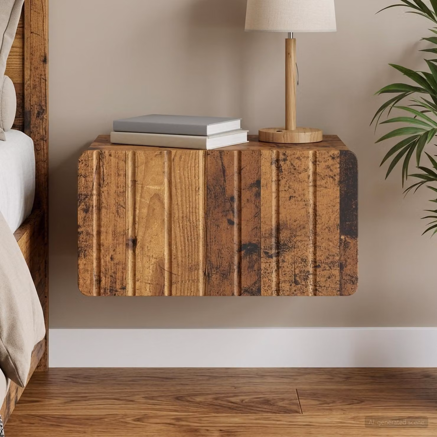 vidaXL Mobiletto da notte sospeso in legno color marrone antico L: 49 cm, P: 34,5 cm, H: 24 cm