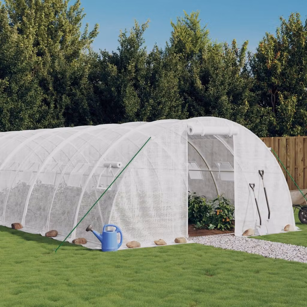Serra vidaXL con telaio in acciaio galvanizzato bianco, superficie di 64 m², L/P/H: 16 x 4 x 2 m