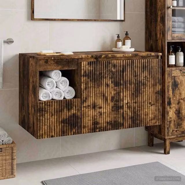 Set di mobili per il bagno moderno vidaXL composto da mobile lavabo e pensile in legno color marrone opaco L/P/H: 62,5 x 44,5 x 50,0 cm