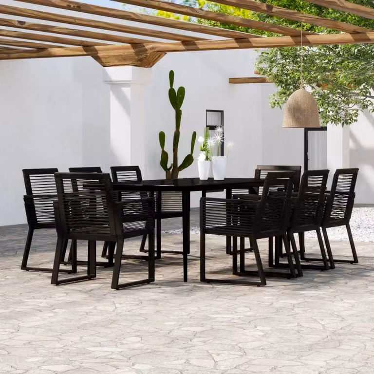 The Living Store 9 pezzi. Set da pranzo da giardino Nero