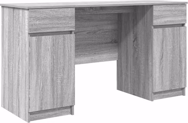 Scrivania moderna in legno grigio con doppio pedistallo L: 140 cm, P: 49 cm, H: 76 cm