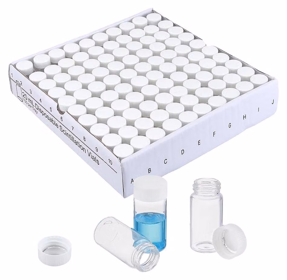 Set di 100 flaconi di vetro da 20 ml con tappo, dimensioni 2,7 x 5,95 cm