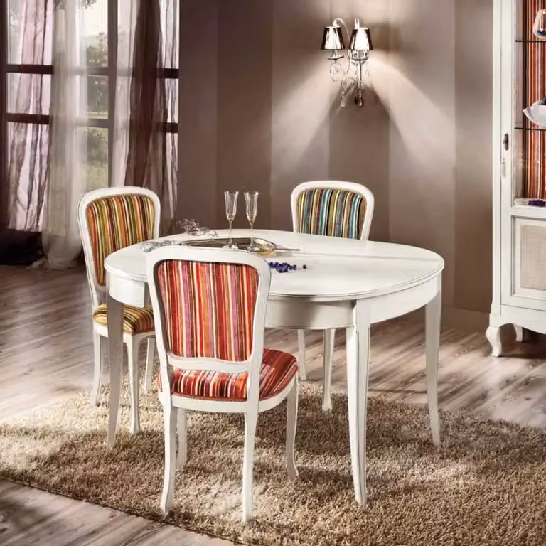 Tavolo ovale allungabile in legno bianco stile shabby Mobili 2G L: 110 cm, P: 80 cm, H: 79 cm