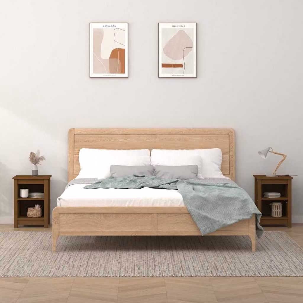 Set di 2 comodini vidaXL in legno massello di pino color marrone, L 40 cm x P 35 cm x H 55 cm