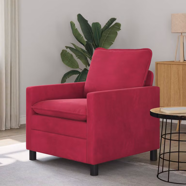 Divano moderno vidaXL in velluto rosso vino con struttura in metallo L: 76 cm, P: 81 cm, H: 87,5 cm