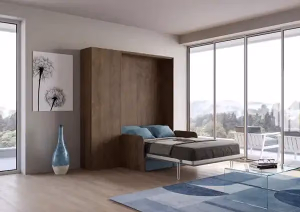 Letto a scomparsa una piazza e mezzo Kentaro Itamoby con divano e colonna, azzurro e noce – 2