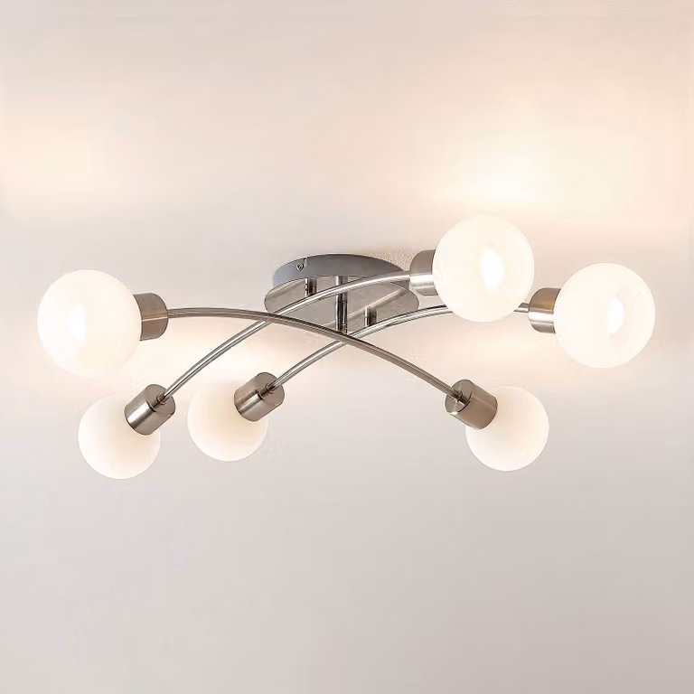 Plafoniera soffitto Agmar Lindby, dimmerabile, Alluminio / Grigio / Zincato, Soggiorno / Sala da pranzo, Metallo, Moderno, Plafoniera