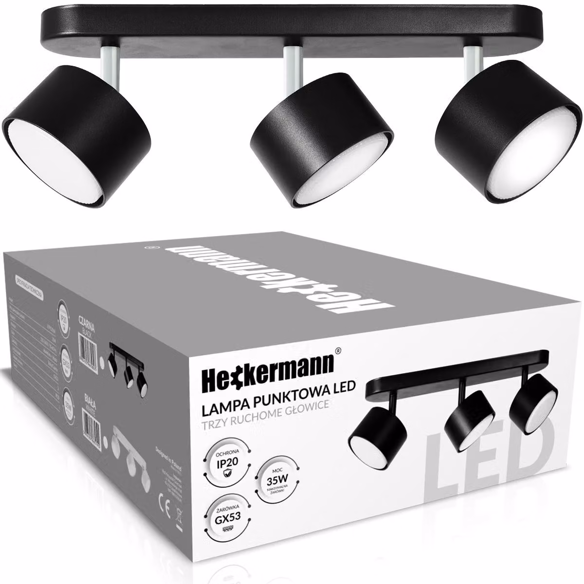 Faro a LED Heckermann 8795316A, colore nero, confezione da 3 pezzi