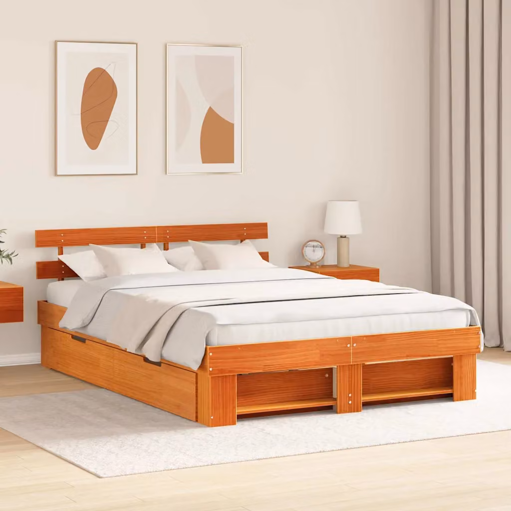 Struttura del letto moderna vidaXL in pino massello marrone cerato L/P/H: 200 x 140 x 73 cm