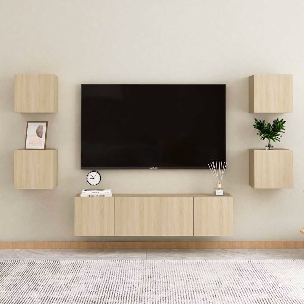 Set di mobili porta TV vidaXL 6 pezzi in legno Rovere Sonoma, colore marrone e beige, design moderno per soggiorno