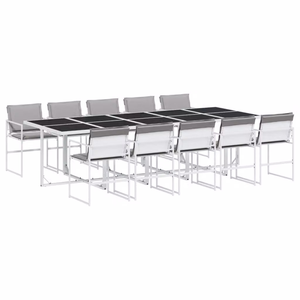 Set da Pranzo da Giardino 11 pz con Cuscini Bianco in Textilene