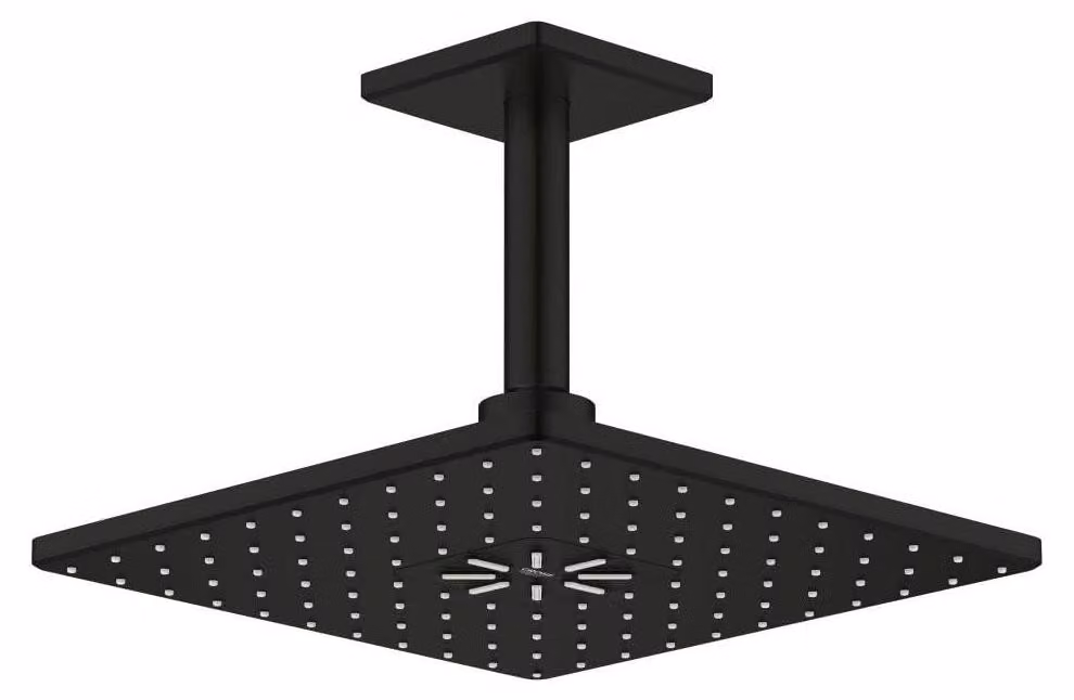 Set di soffioni doccia, dimensioni 310 mm, quadrati, finitura nero opaco, 2 tipi di getto