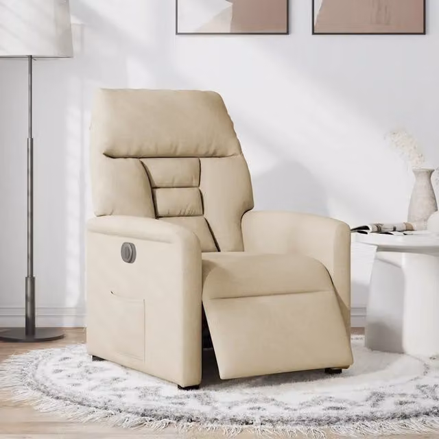 Poltrona Elettrica Reclinabile-Divano Sedia Crema in Tessuto 789705