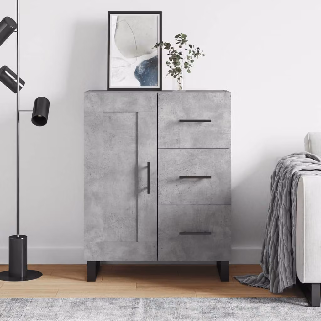 Credenza moderna vidaXL in legno multistrato e metallo, colore grigio cemento, L/P/H: 69,5 x 34 x 90 cm